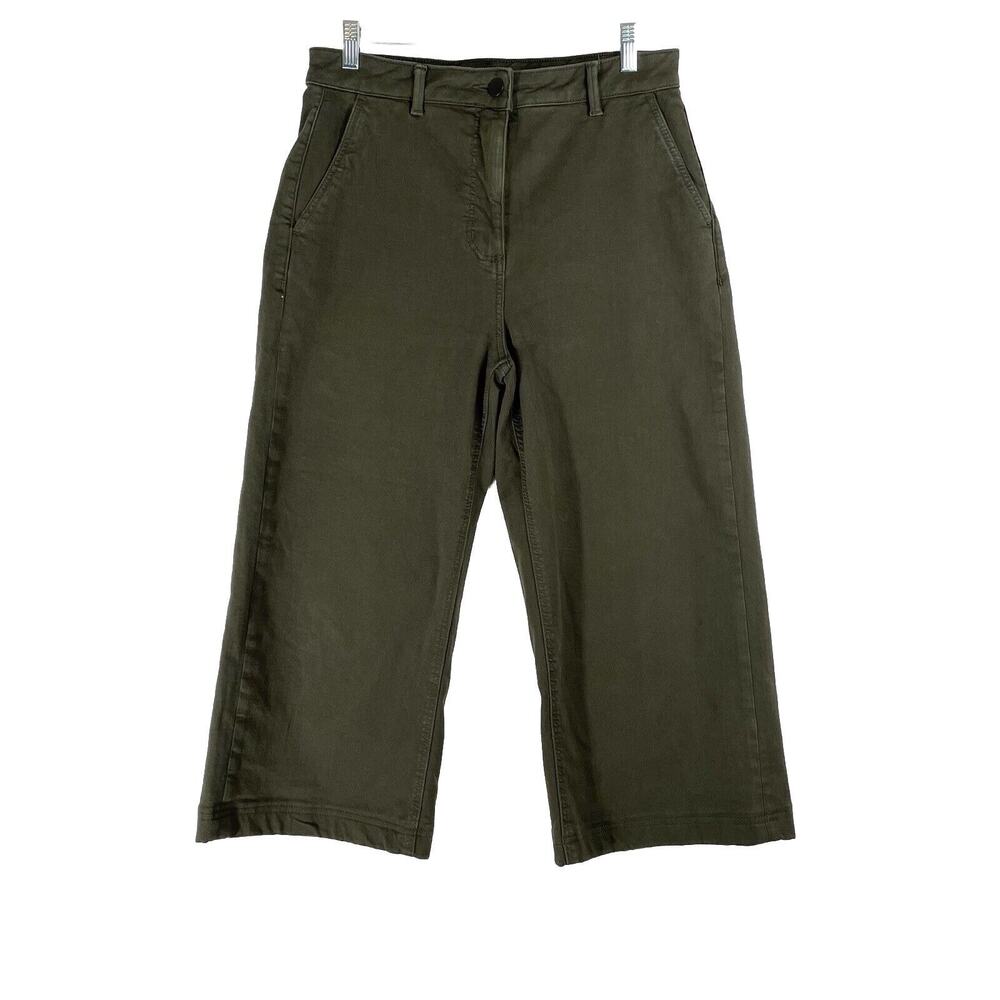 Alex Marie Wide Leg Capri Pants Size 10 Dark Olive Green High-Rise Stretch